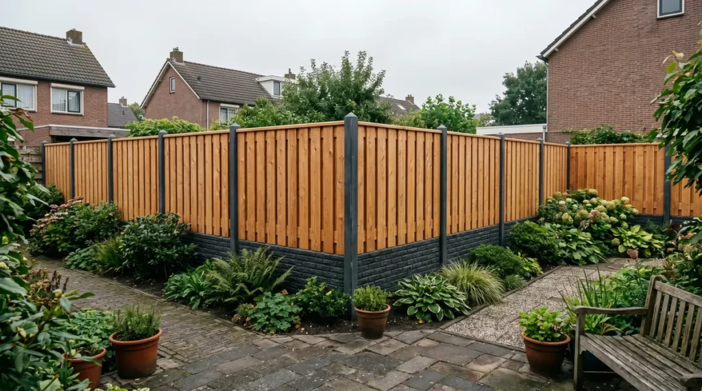 Douglas luxe hout beton tuinschutting met antraciet beton