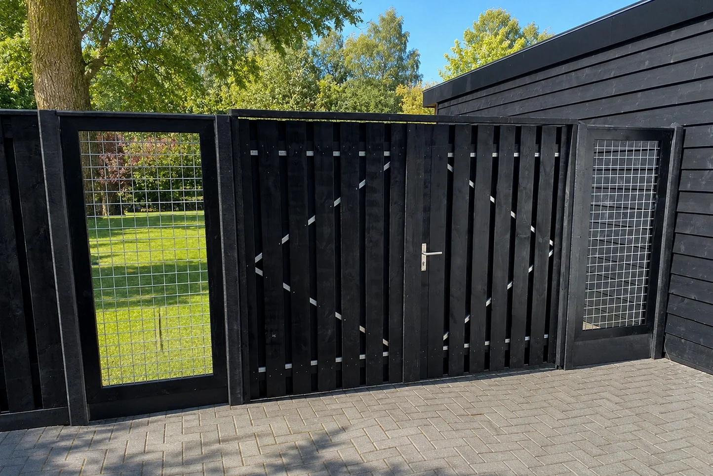 Dubbele tuinpoort zwart hout in Helmond